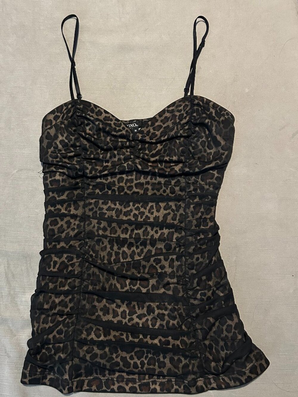 XOXO Vintage Boho Leopard Print Ruched Mesh Cami Tank Top Size M
